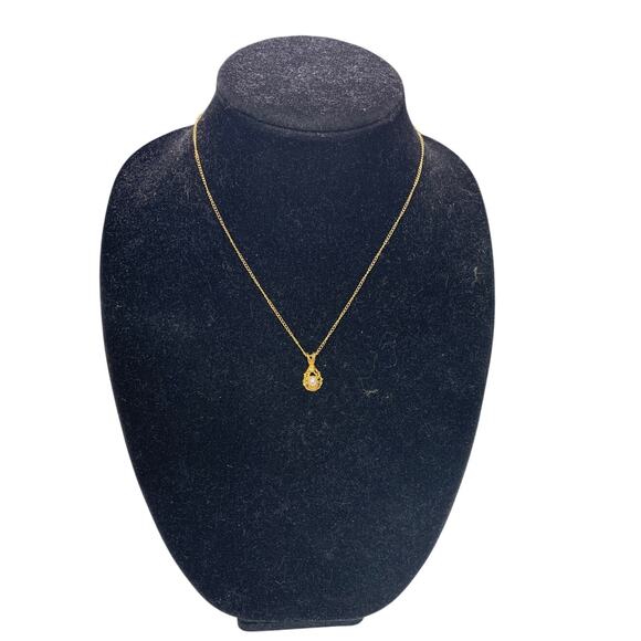 Vintage Ronte of Beverly Hills Filigree Pendant w Simulated Pearl 18" Necklace - Picture 3 of 6